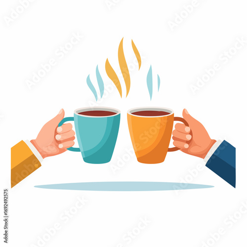 Two Hands Holding Up Steaming Coffee Cups