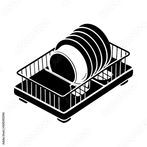 Vector art of dish drying rack black glyph icon kitchen utensil household appliance equipment for washing tableware