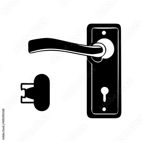 Vector art of elegant black and white door handle with key, a symbol of security, access, and classic design element