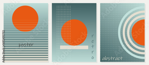 Abstract Retro Posters Set, Template, Simple Design Cover, Flyer with Lines and Circles, Vector