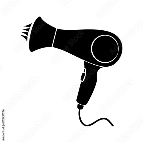 Vector art of black silhouette of a hair dryer, representing beauty, styling, and personal care appliance