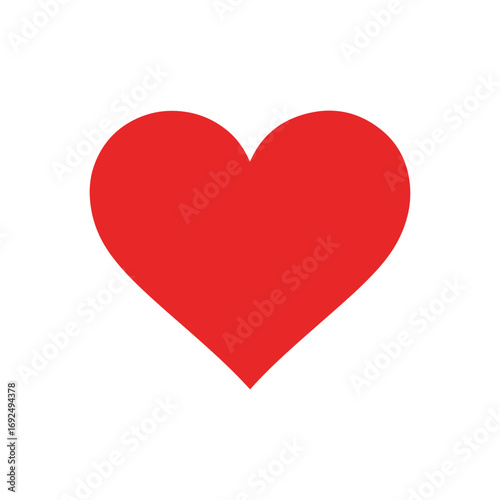 A simple, bright red heart shape centered on a white background, symbolizing love and affection.