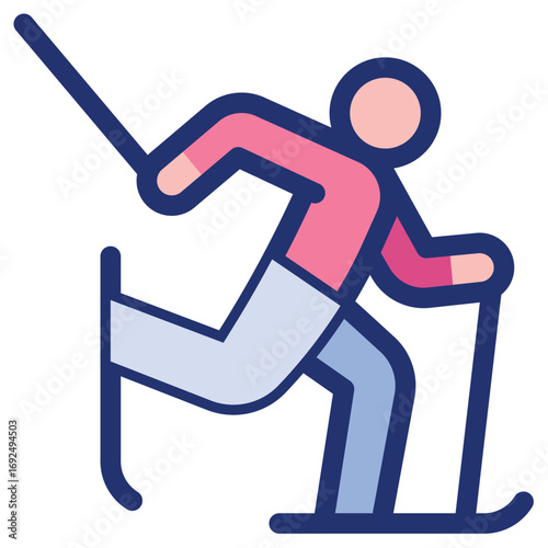 Cross Country Skiing Clean Vector Icon – Flat Symbol Design for Web and Mobile Apps