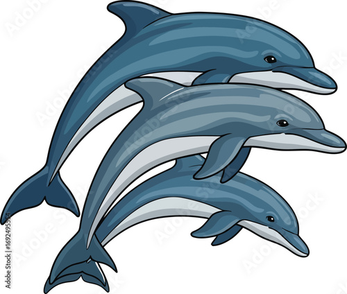 Three leaping dolphins A captivating illustration of marine life in the ocean