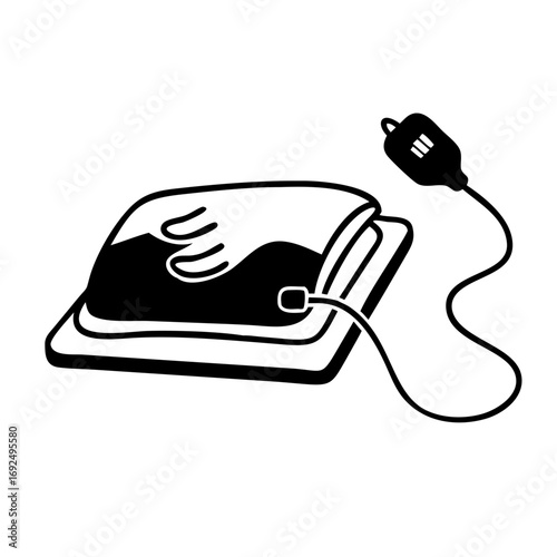 Vector art of electric heating pad used for providing warmth to body parts, often used for pain relief and muscle relaxation