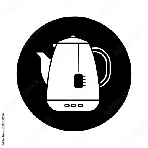 Vector art of electric kettle with tea bag, a modern appliance for brewing hot beverages with convenience and style in the kitchen