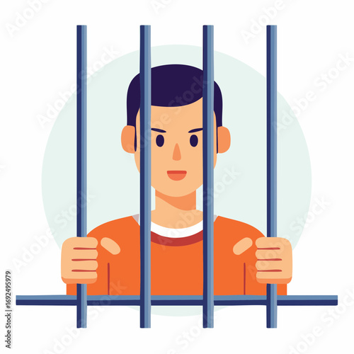 Man In Orange Prison Uniform Behind Bars