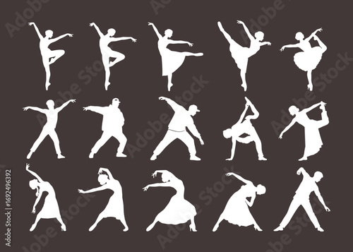 Dance silhouette collection featuring ballet, hip hop, and modern styles, ideal for design, posters, choreography, and creative projects