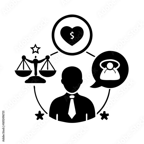 Vector art of value proposition concept depicts a balance between customer needs, company capabilities, and competitive advantage
