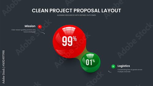 Market Performance Slide Template Vector Illustration. Enterprise Solution Two Step Diagram Presentation Design. Minimal Briefing 2 Element Infographic Slideshow Layout.
