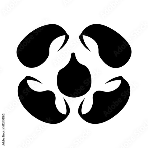 Vector art of stylized vector graphic of coffee beans arranged in a circle around a single bean