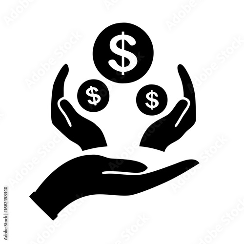Vector art of money in hand icon symbol of finance, investment, savings, wealth, and donation in a modern minimalist style