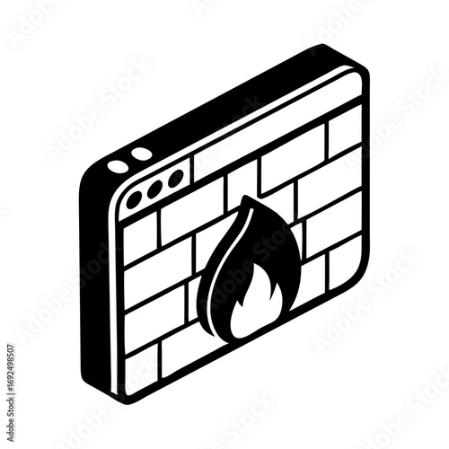 Vector art of firewall, a network security system that monitors and controls incoming and outgoing network traffic based on security rules