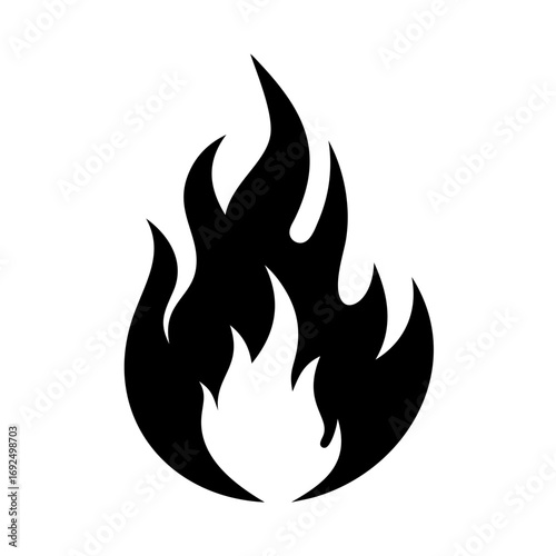 Vector art of a black silhouette of a flame, symbolizing fire, passion, energy, and transformation with a minimalist design