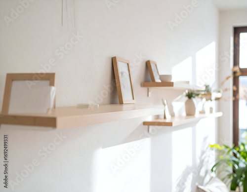 Light Wood Floating Shelves with Minimalist Decor