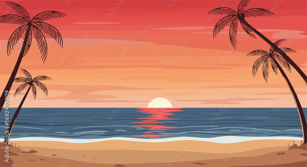 Obraz premium Beach sunset with palms (2)