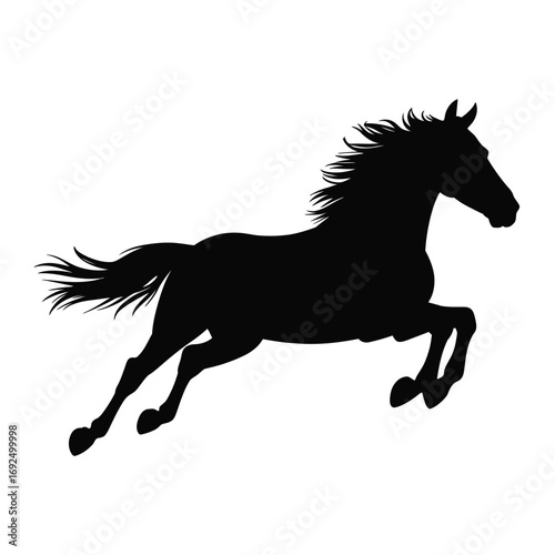 Dynamic silhouette of a galloping horse in full motion capturing pure energy and freedom silhouette vector illustration white background