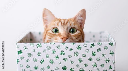 Cat Peeking from Wrapped Gift Box