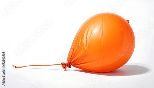 Deflated orange balloon on white background