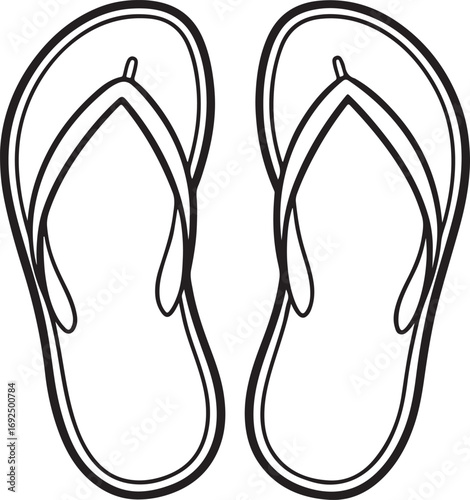 flip flops line art, coloring book page line art drawing, vector and illustration