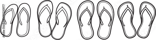 set of flip flops line art, coloring book page line art drawing, vector and illustration