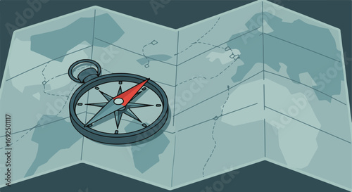 Compass over map