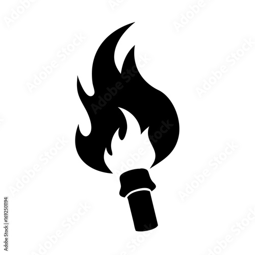 Vector art of torch with flame a simple black and white illustration of a burning torch for themes of freedom and sports