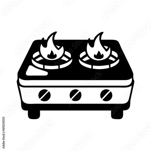 Vector art of gas stove, a kitchen appliance used for cooking with flames, black and white vector illustration of a burner