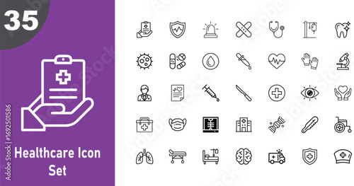 Comprehensive medical healthcare icon set for digital and print applications