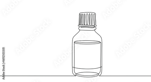 Monoline style illustration of a small glass bottle with a cap  