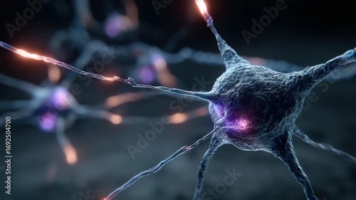 Abstract representation of neuron cells showcasing synapses and connections within the human brain, depicting intelligence and neural networks in vivid detail