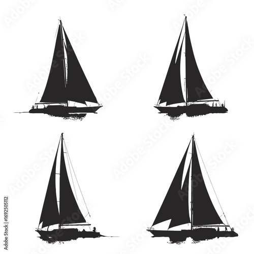 Four silhouettes of sailboats on water artistic representations for nautical themes silhouette vector illustration white background