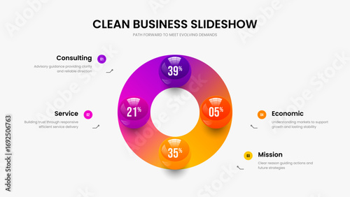 Sales Forecast Slideshow Layout Vector Illustration. Elegant Strategy 4 Element Graph Slide Design. Investor Briefing Four Step Diagram Presentation Template.
