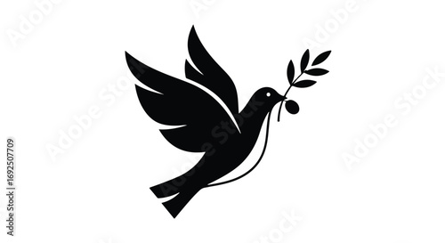 Symbolic dove carries olive branch, representing peace and hope in a clean, minimalist design