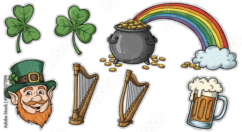 St patrick's day themed illustration with leprechaun and gold pot