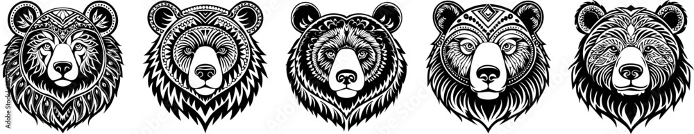 Fototapeta premium Bear head sign logo icon hand drawn ai generated