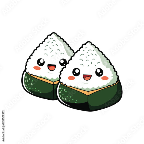 Traditional japanese onigiri rice balls with seaweed wraps delicious food illustration for culinary designs