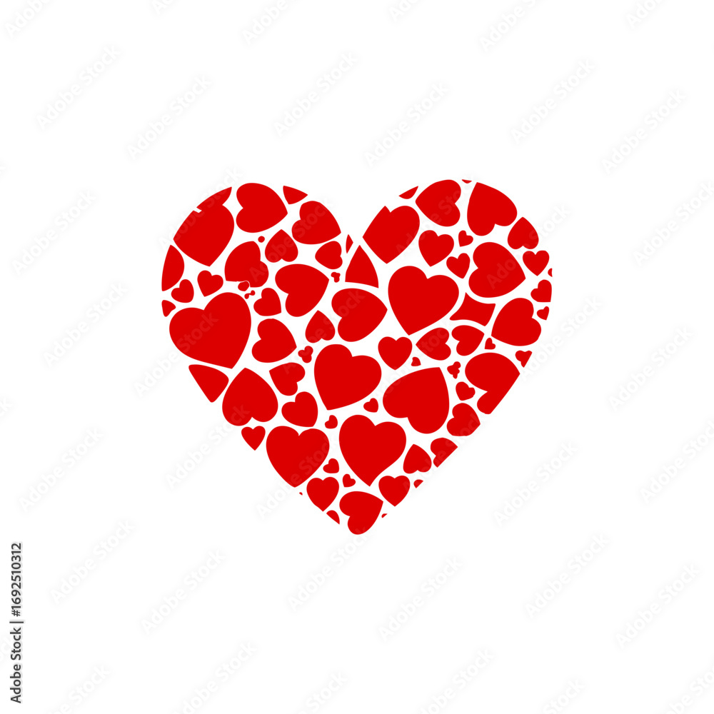 Fototapeta premium Red heart composed of many smaller red hearts isolated on transparent background