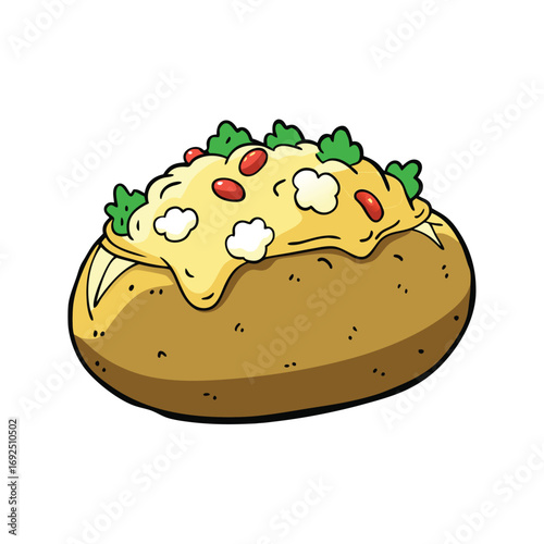 Delicious loaded baked potato with creamy sour cream and melted cheese advertisement banner design