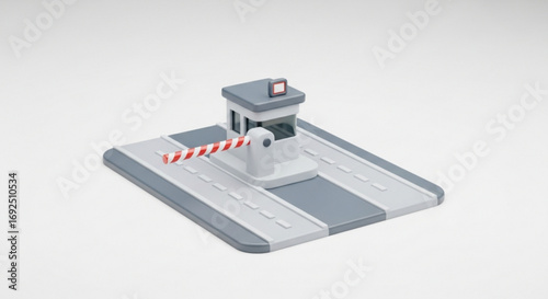 Explore a detailed 3d rendering of a toll booth with barrier arm for traffic management and access control