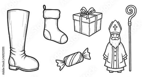 Illustration of saint nicholas day elements in black and white style