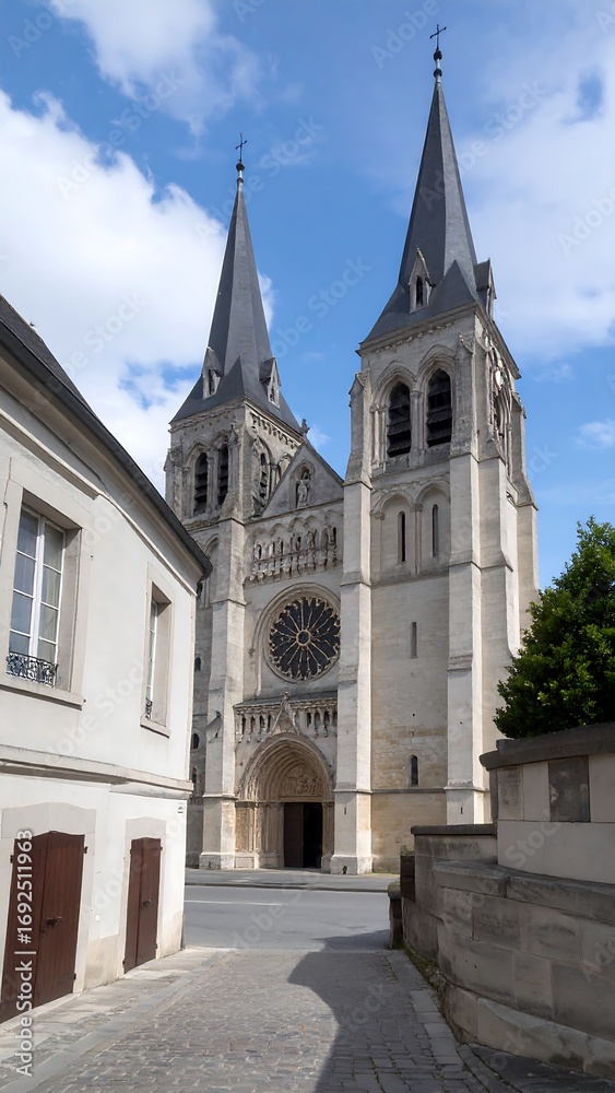 Obraz premium European church facade, alley view