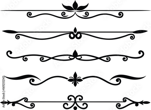 Black Ornamental Divider - Calligraphic Silhouette Vector Illustration. Silhouette Flourish Divider - Vector Decorative Line Element