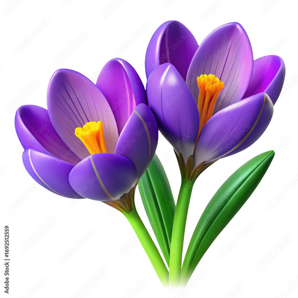 Naklejka premium 3d purple crocus flowers isolated on transparent background
