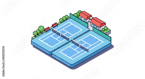 Isometric tennis court illustration for sports and recreation concept with tennis court design view outdoor