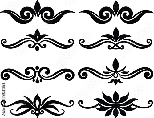 Black Ornamental Divider - Calligraphic Silhouette Vector Illustration. Silhouette Flourish Divider - Vector Decorative Line Element