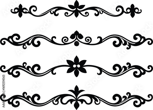 Set of Calligraphic Divider Silhouettes - Black Ornamental Vector Flourishes