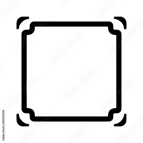 Minimalist black square frame with decorative corner elements.