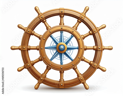detailed icon of a ship's wheel with a compass at its center