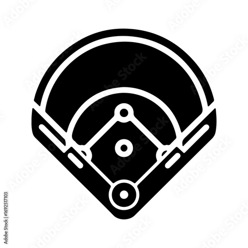 Simple black and white glyph icon of a baseball field.